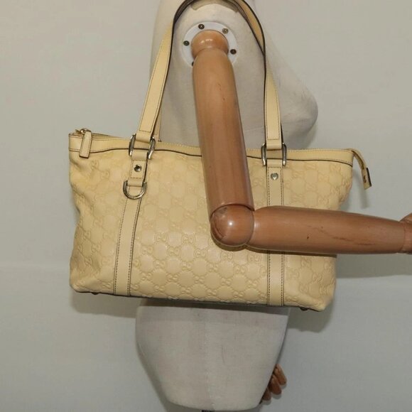 GUCCI GG Canvas Guccissima Abbey Tote Bag Leather Yellow Gold